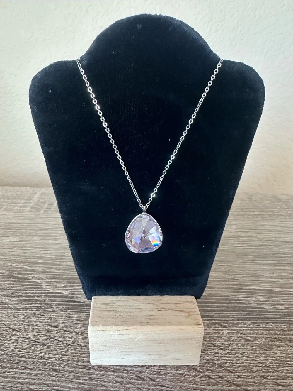 Swarovski Crystal Rosaline Helios Water Drop Pendant Rhodium Silver Necklace
